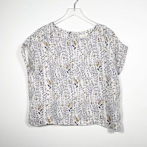 Cynthia Rowley White Botanical Floral Print 100% Linen Boxy Crop Top M